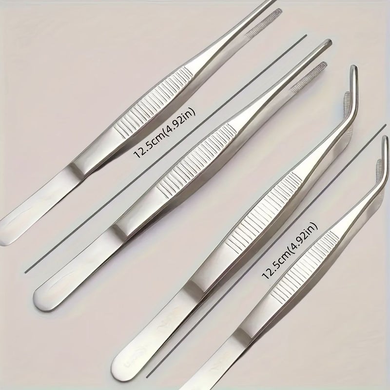 Precision Stainless Steel Tweezers Set 4 Pieces 2 Straight 2 Elbows - Image 1