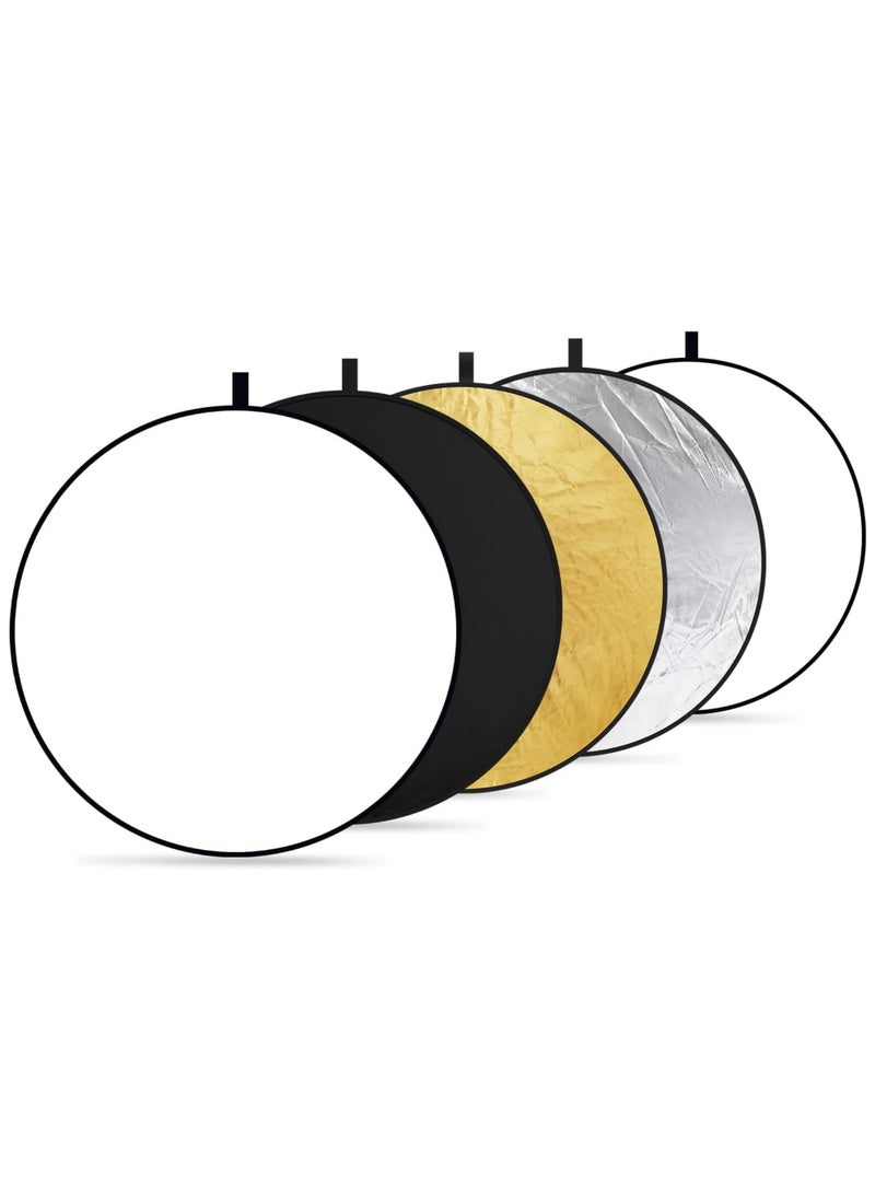 Rock Pow 32 Inch 80 Centimeter Light Reflector Light Diffuser 5 in 1 Collapsible Multi Disc with Bag Translucent Silver Gold White and Black for Studio Photography Lighting and Outdoor Lighting  - Image 1
