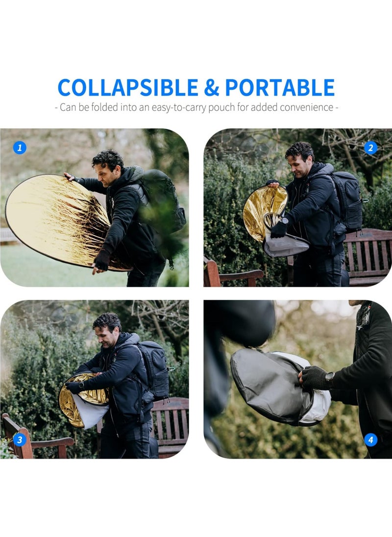 Rock Pow 32 Inch 80 Centimeter Light Reflector Light Diffuser 5 in 1 Collapsible Multi Disc with Bag Translucent Silver Gold White and Black for Studio Photography Lighting and Outdoor Lighting  - Image 4