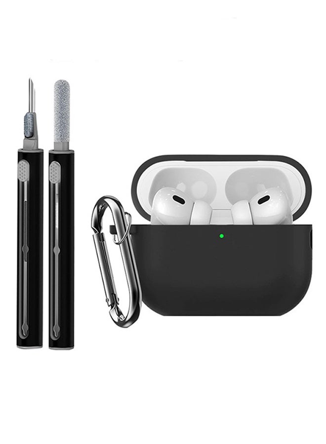 Soft Silicone Protective Case Cover for AirPods Pro 2 with Cleaner Kit and Keychain(Black) - Image 1