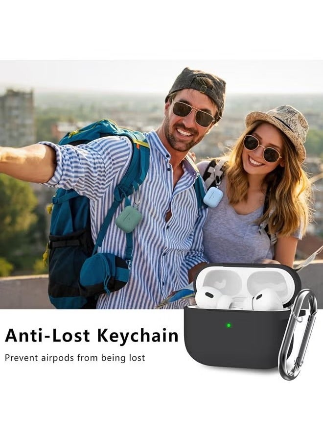Soft Silicone Protective Case Cover for AirPods Pro 2 with Cleaner Kit and Keychain(Black) - Image 2