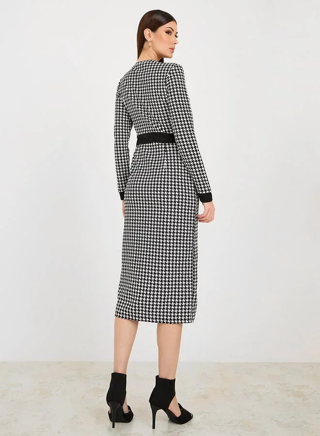 ستايلي Houndstooth Button-Up Dress