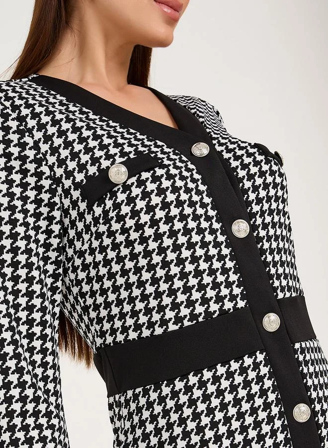ستايلي Houndstooth Button-Up Dress