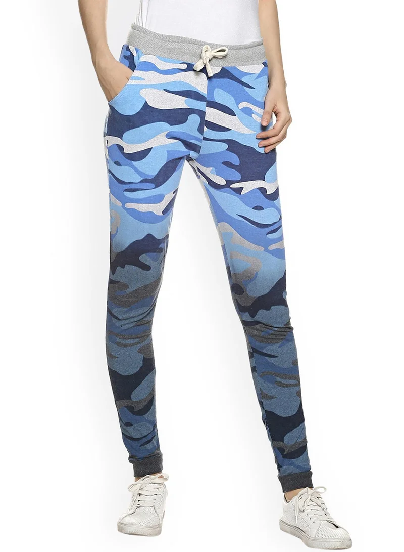 Women's Navy Blue Ombre-Camouflage Trackpants