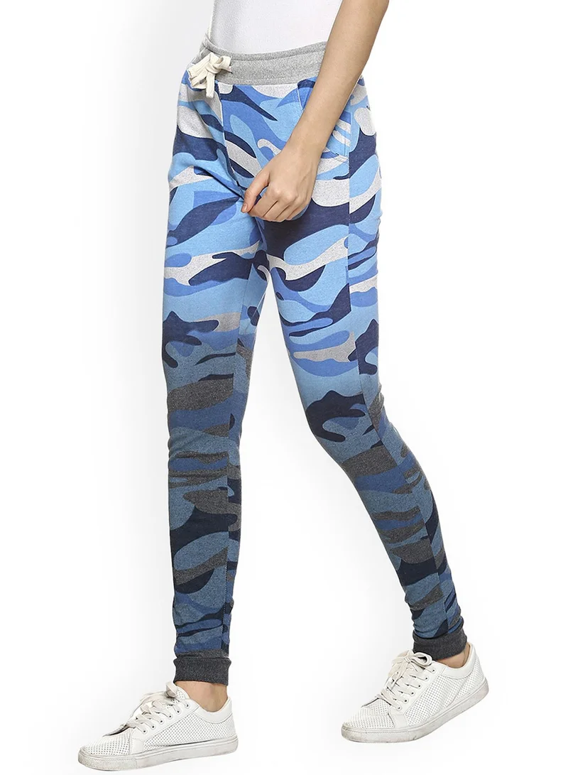 Campus Sutra Women's Navy Blue Ombre-Camouflage Trackpants