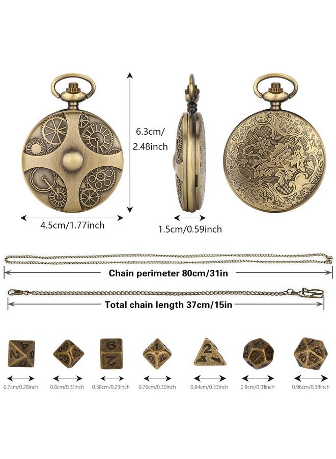 Keller & Weber Mini Dnd Dice Set With Bronze Steampunk Gear Pocket Watch Shell Case, 7Pcs Polyhedral Metal Dnd Dice Set, D&D Gifts With Gift Box, Role Playing Board Games Dnd Accessories - Image 5