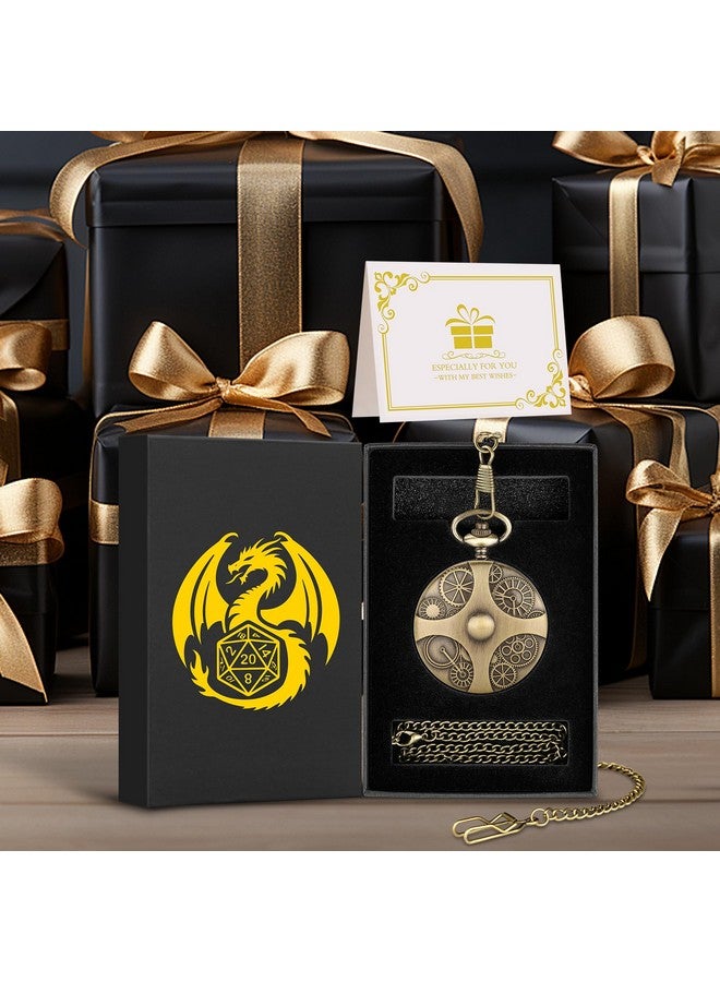 Keller & Weber Mini Dnd Dice Set With Bronze Steampunk Gear Pocket Watch Shell Case, 7Pcs Polyhedral Metal Dnd Dice Set, D&D Gifts With Gift Box, Role Playing Board Games Dnd Accessories - Image 3
