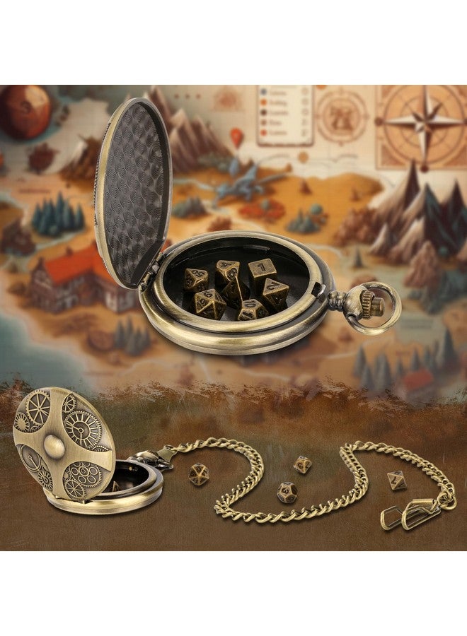 Keller & Weber Mini Dnd Dice Set With Bronze Steampunk Gear Pocket Watch Shell Case, 7Pcs Polyhedral Metal Dnd Dice Set, D&D Gifts With Gift Box, Role Playing Board Games Dnd Accessories - Image 4
