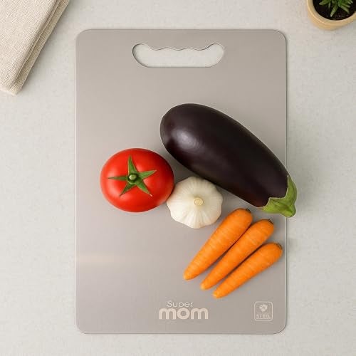 SUPERMOM Chopping Board 228 x 330 mm – Stainless Steel Cutting Board for Vegetables, Fruits, Meat & Cheese – Durable, 1.5mm Thick & Non-Slip Kitchen Chopping Board for Cooking & Food Prep (Pack of 1) - Image 1