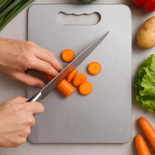 SUPERMOM Chopping Board 228 x 330 mm – Stainless Steel Cutting Board for Vegetables, Fruits, Meat & Cheese – Durable, 1.5mm Thick & Non-Slip Kitchen Chopping Board for Cooking & Food Prep (Pack of 1) - Image 3