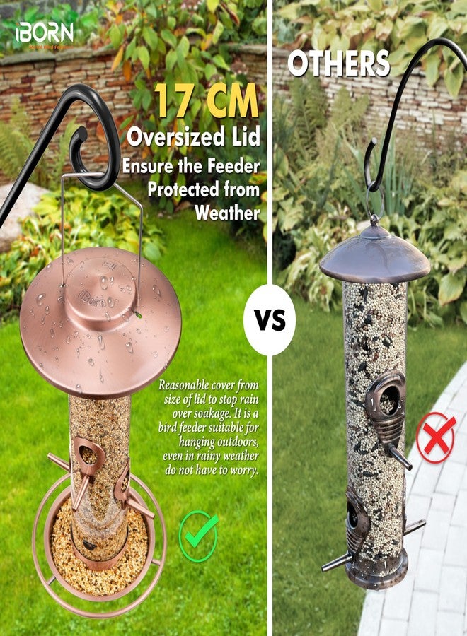 iBorn Bird Feeders for Outdoors Bird Feeder for Cardinal, 2LB Metal Bird Feeders 17cm Large Roof &Tray, 4 Feeding Ports, Brushed Copper Finishing - Image 4