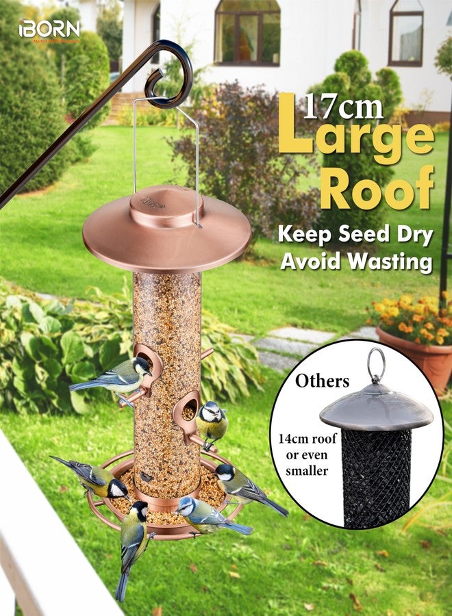 iBorn Bird Feeders for Outdoors Bird Feeder for Cardinal, 2LB Metal Bird Feeders 17cm Large Roof &Tray, 4 Feeding Ports, Brushed Copper Finishing - Image 3