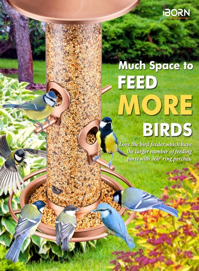 iBorn Bird Feeders for Outdoors Bird Feeder for Cardinal, 2LB Metal Bird Feeders 17cm Large Roof &Tray, 4 Feeding Ports, Brushed Copper Finishing - Image 5