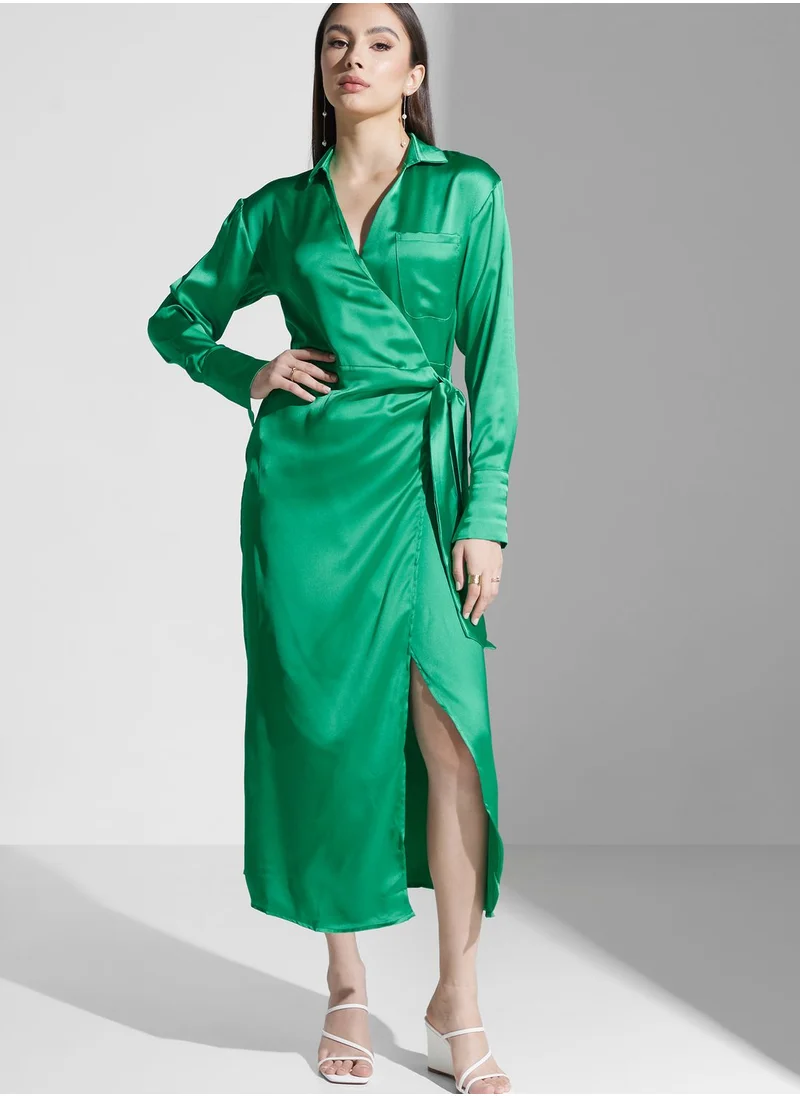 PRETTY LAVISH Pocket Detail Wrap Dress