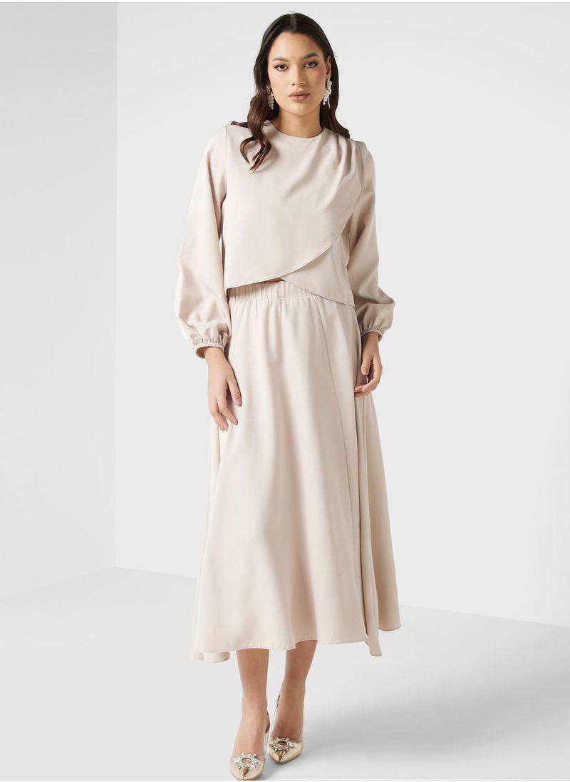 Khizana - Balloon Sleeve Top & Skirt Set - Image 1