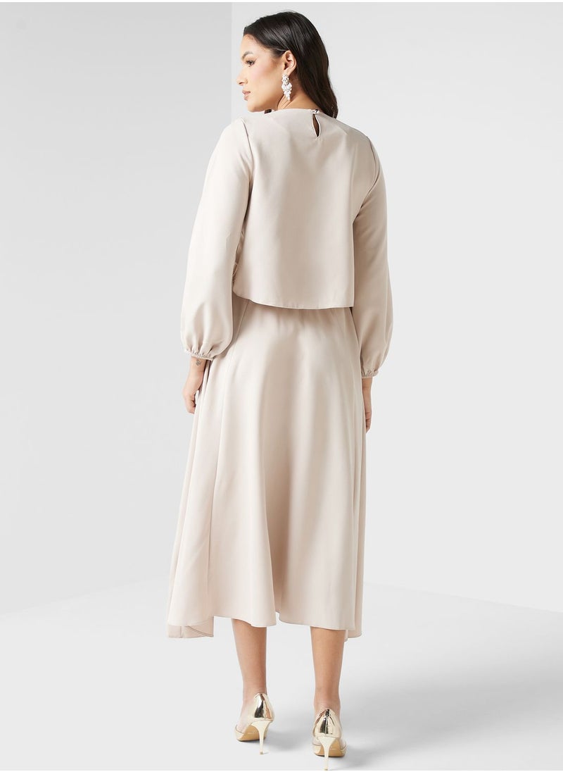 Khizana - Balloon Sleeve Top & Skirt Set - Image 1