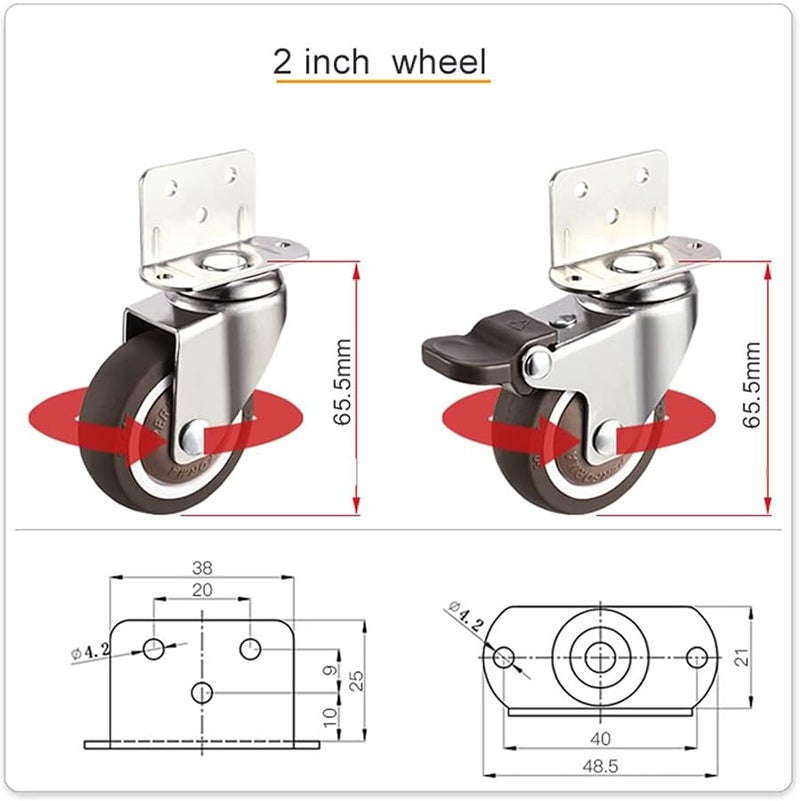 Mute L Type Side Mounted Casters With Brake TPE Splint Wheel Bearing Anti Wrap 2Pcs 1 5 Inch - Image 5