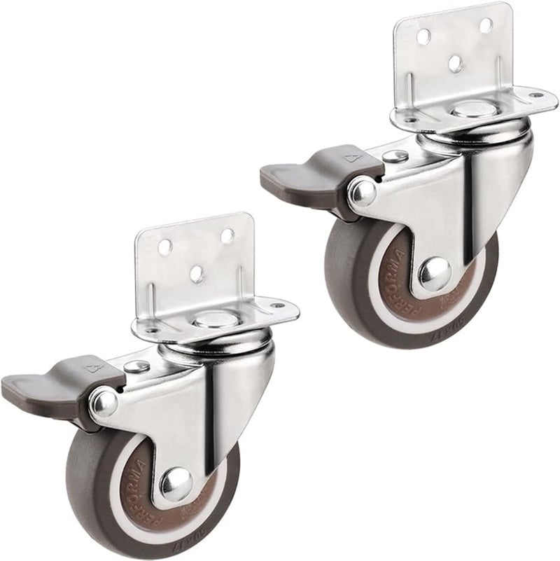 Mute L Type Side Mounted Casters With Brake TPE Splint Wheel Bearing Anti Wrap 2Pcs 1 5 Inch - Image 1