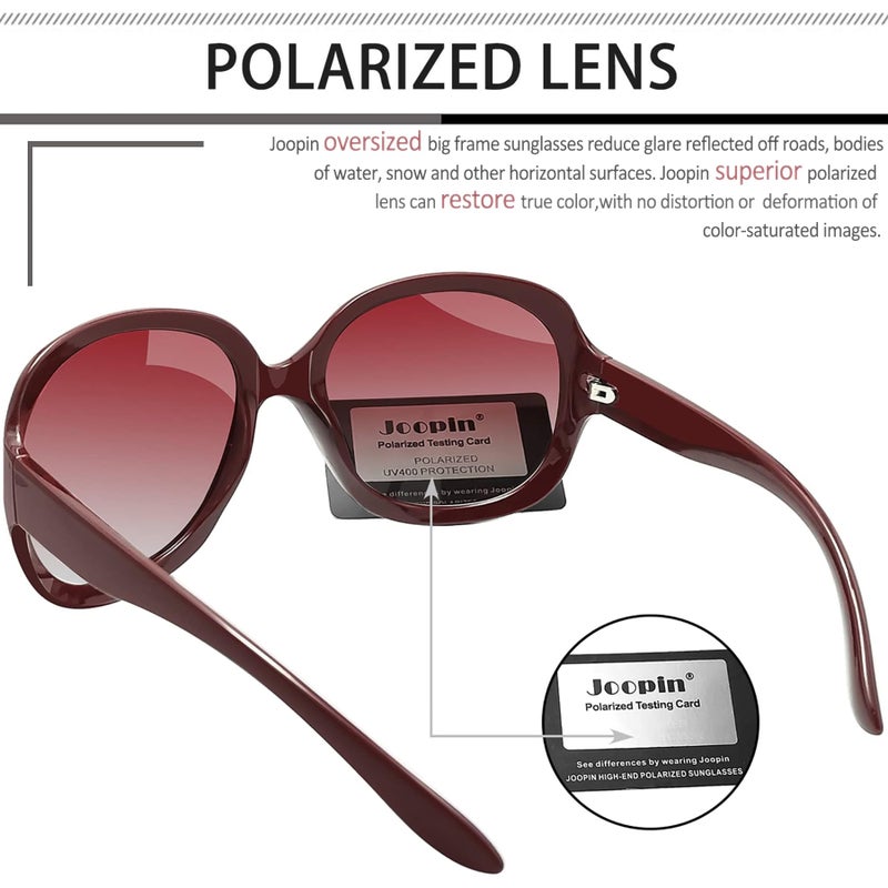 Joopin Oversized Polarized Sunglasses for Women, Burgundy Large Jackie Sun Glasses, Wine Red Ladies Shades UV Protection - Image 5