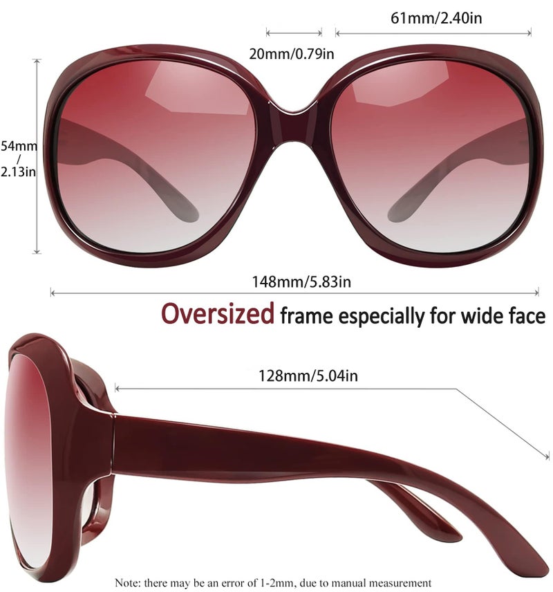 Joopin Oversized Polarized Sunglasses for Women, Burgundy Large Jackie Sun Glasses, Wine Red Ladies Shades UV Protection - Image 4