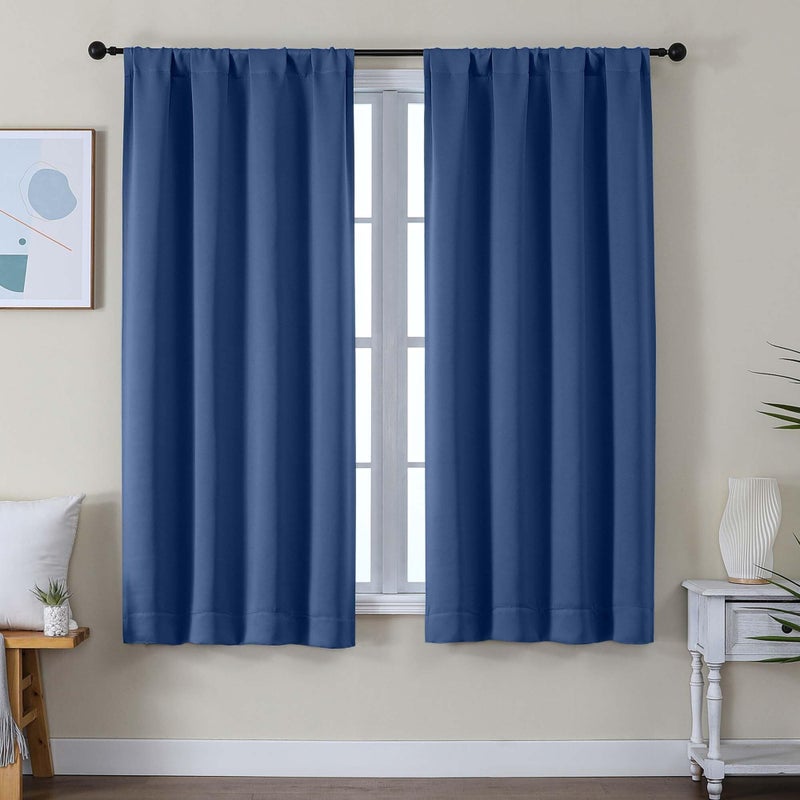 Simplebrand Ava Royal Blue Short Blackout Curtains for Bedroom 63 Inches Long 2 Panels Set, Solid Thermal Insulated, Energy Saving Window Treatment Curtains Blackout Drapes, W40 x L63 Inch, Royal Blue - Image 1