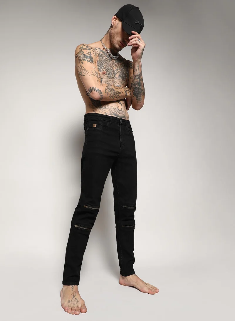 Campus Sutra  Men's Zip Detail Slim Fit Denim Jeans for Men | Best Price UAE