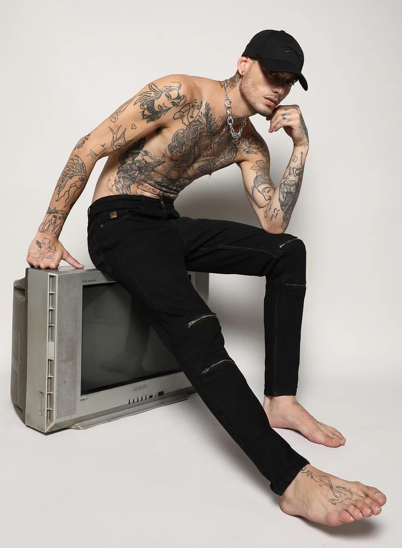 Campus Sutra  Men's Zip Detail Slim Fit Denim Jeans for Men | Best Price UAE