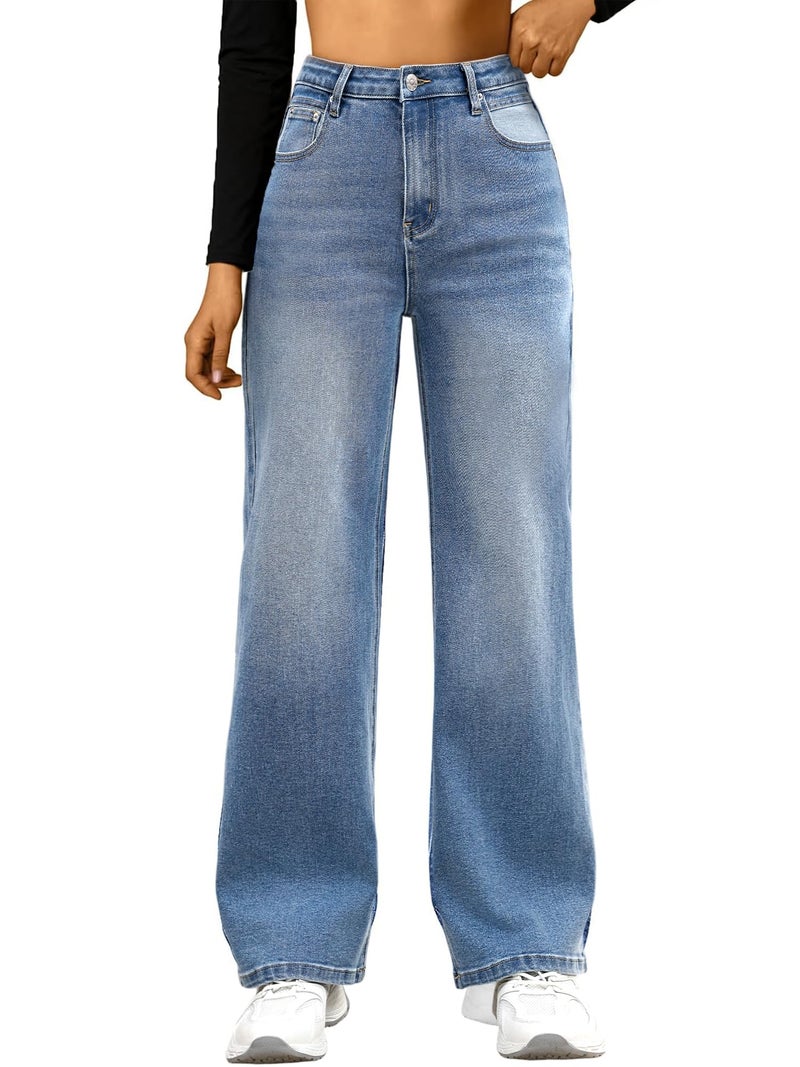 HDLTE Women Wide Leg Jeans Baggy Blue Denim Jean High Waist Loose Boyfriends Jeans Vintage - Image 1