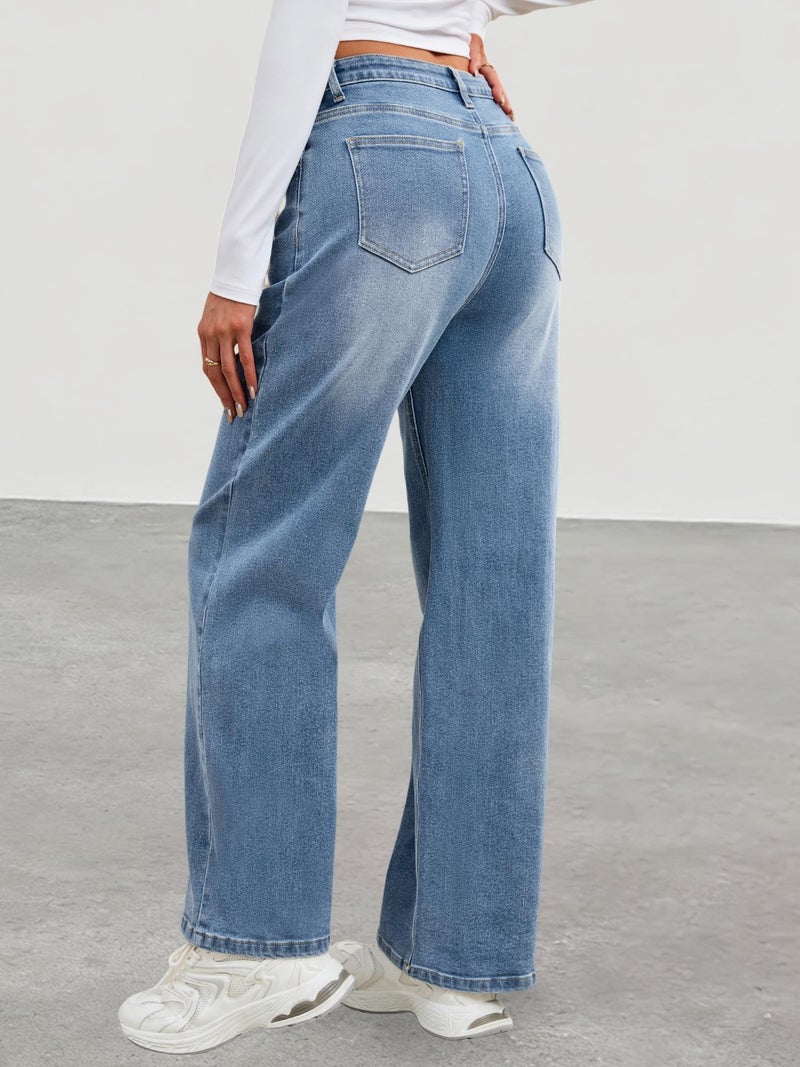 HDLTE Women Wide Leg Jeans Baggy Blue Denim Jean High Waist Loose Boyfriends Jeans Vintage - Image 2