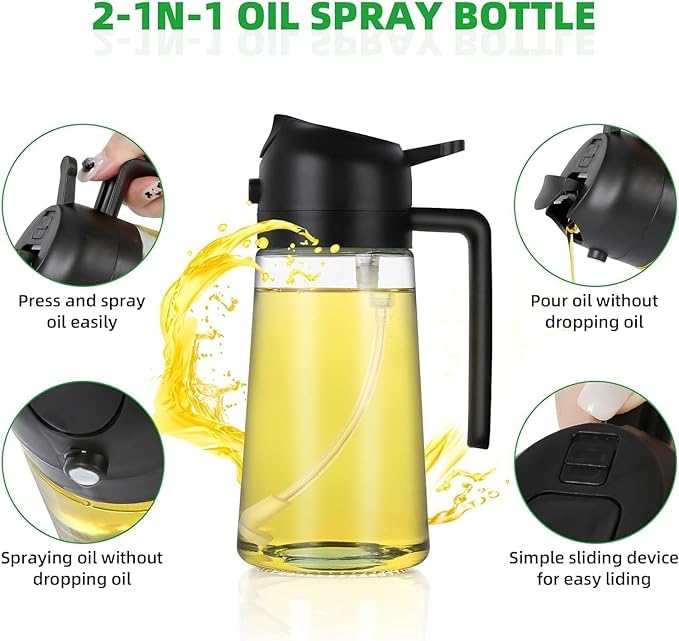 KITCY 2 in 1 Olive Oil Sprayer and Oil Dispenser Bottle for Kitchen Glass Oil Bottle with Premium Nozzle Kitchen Oil Spray Bottle Cooking Oil Spray Bottle Reusable Oil Spray Bottle Multicolor - Image 2