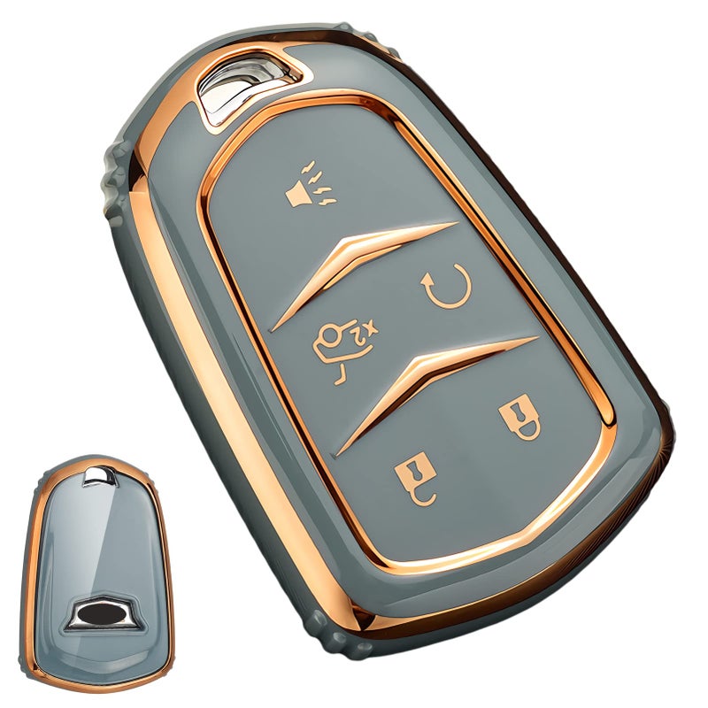 Cacacar for Cadillac Key Fob Cover Premium Soft TPU Full Protection Key Fob Case for Cadillac Escalade ATS CTS STS SRX XT5 CT6 Smart Key CoverGray