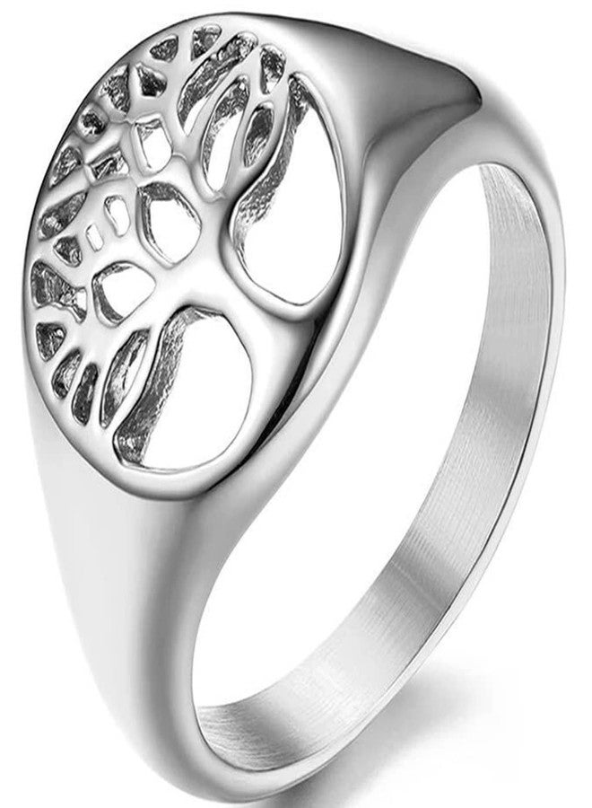Jude Jewelers Stainless Steel Tree of Life Signet Style Wedding Statement Anniversary Statement Cocktail Party Ring (Silver, 9)