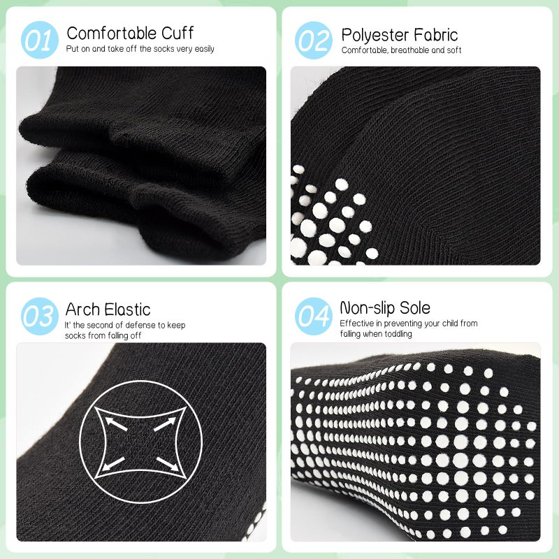 GRPSKCOS Non Slip Toddler Socks 15 Pairs Toddler Grip Anti Skid Low Cut Socks for Boys Girlsï¼ˆ#1 Black + White + Light grey, 5-7 Yearsï¼‰ - Image 4