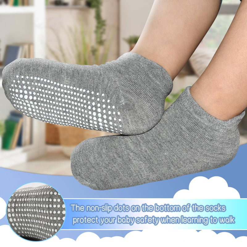 GRPSKCOS Non Slip Toddler Socks 15 Pairs Toddler Grip Anti Skid Low Cut Socks for Boys Girlsï¼ˆ#1 Black + White + Light grey, 5-7 Yearsï¼‰ - Image 5