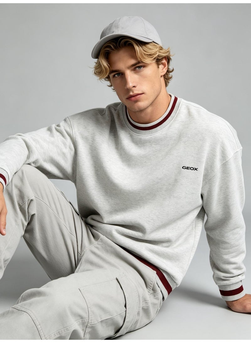 GEOX Men Casual Crew Neck Sweatshirt Long Sleeve Daily Wear Light Heather Grey - Image 1