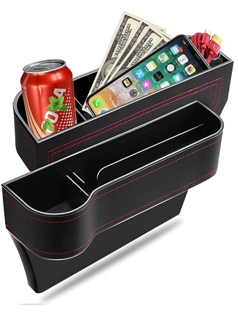منظم فجوات مقعد السيارة، منظم تخزين السيارة، حامل أكواب وحدة التحكم في المقعد بالسيارة مع مساحة تخزين إضافية للبطاقات والمفاتيح والعملات المعدنية (قطعتان) - Image 1