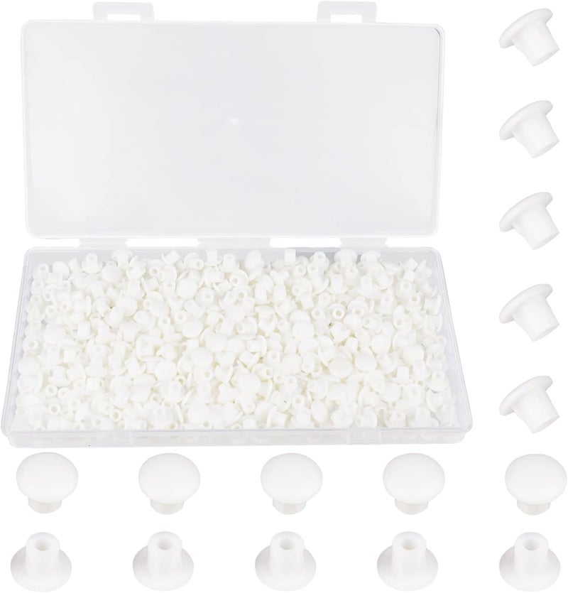 BOPOREAE 500Pcs 3/16 Inch Plastic White Hole Plugs, 5 mm Round Button Shelf Hole Plugs, Cabinet Closet Cupboard Shelves Furniture Peg Pin Nail Screw Drilling Hole Covers Caps - Image 1