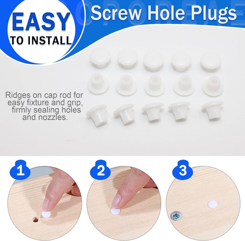 BOPOREAE 500Pcs 3/16 Inch Plastic White Hole Plugs, 5 mm Round Button Shelf Hole Plugs, Cabinet Closet Cupboard Shelves Furniture Peg Pin Nail Screw Drilling Hole Covers Caps - Image 4