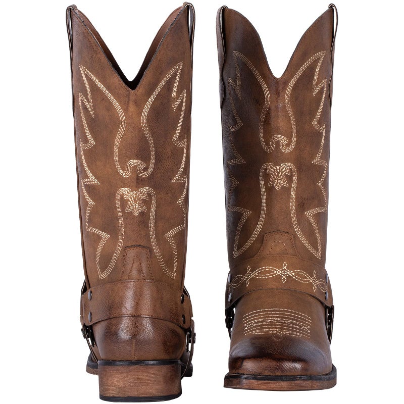 SheSole Women's Buckle Strap Wide Calf Cowboy Boots Square Toe Western Cowgirl Boots Brown US 8 - Image 4