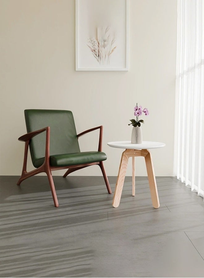 YI ONE Coffee Table – Round White Powder-Coated Top with Wooden Legs, 500×500×520 mm, Indoor & Outdoor Modern Side Table - Image 1