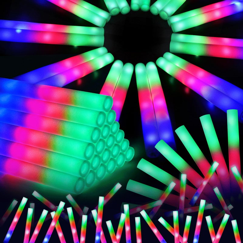 OLUPP 72PCS Foam Glow Sticks, Foam Light Up Sticks with 3 Modes Colorful Flashing, Glow Sticks for Wedding, Glow Stick Bulk Party Pack for Wedding, Raves, Concert, Camping, Carnival - Image 1