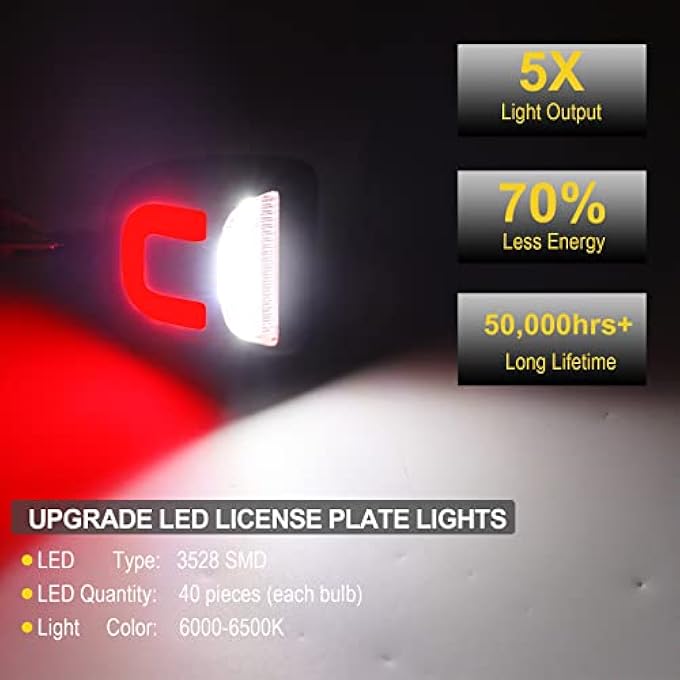 R&F Auto Red UShaped Led License Plate Lights Compatible With Silverado  Sierra 1500 2500 3500 HdAvalancheTahoeSuburbanTraverseYukonYukon XlEscalade  EsvExt Pickup Tag Lamp - Image 3