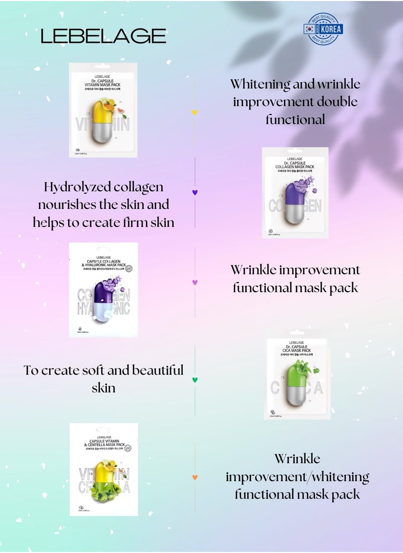 Lebelage CAPSULE VARIETY MASK PACK (PACK OF 5 DIFFERENT MASKS) | KOREAN MADE SKIN CARE  - Image 2