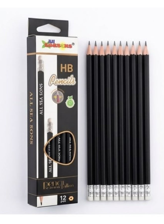 High-quality HB pencils with eraser, 12-pack, break-resistant design - 1 pencil with eraser