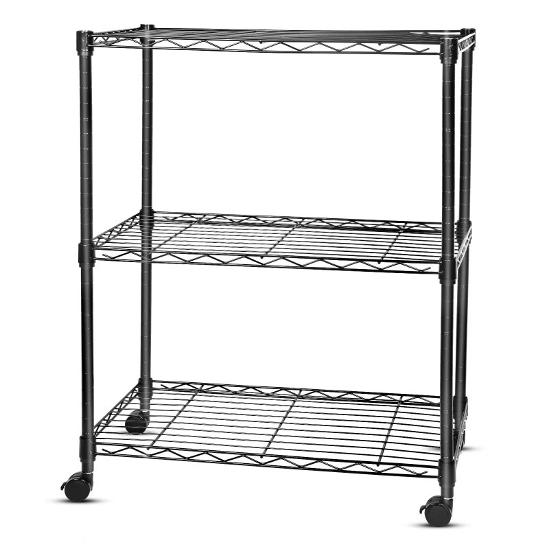 Whitmor 3 Tier Storage Shelves, Heavy Duty with Wheels, Adjustable Wardrobe Rack, 400 lbs Capacity per Shelf, Max 1200 lbs Total for Kitchen, Bathroom, Garage, 24" L x 14" W x 30.5" H, Black - Image 1