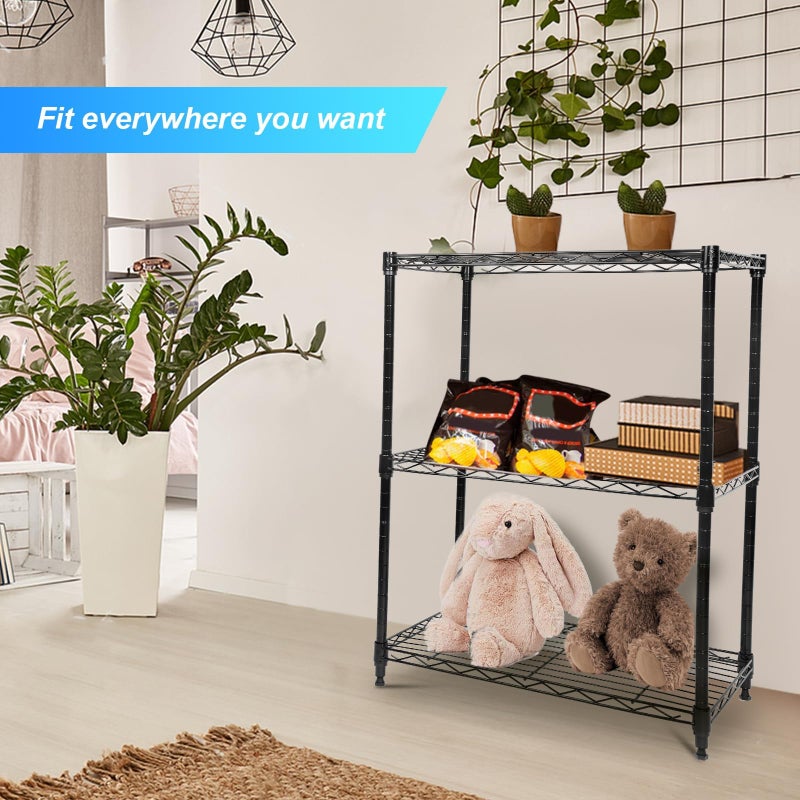 Whitmor 3 Tier Storage Shelves, Heavy Duty with Wheels, Adjustable Wardrobe Rack, 400 lbs Capacity per Shelf, Max 1200 lbs Total for Kitchen, Bathroom, Garage, 24" L x 14" W x 30.5" H, Black - Image 5