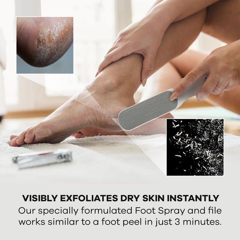 Dermasuri Callus Remover Foot Scrub - Exfoliating Feet Spray-on Formula and Reusable Deluxe Foot File - Dead Skin Remover, Callus Rasp, Scrubber, Peel & Soften Cracked Heels - Deluxe Pedicure Spa Kit - Image 2