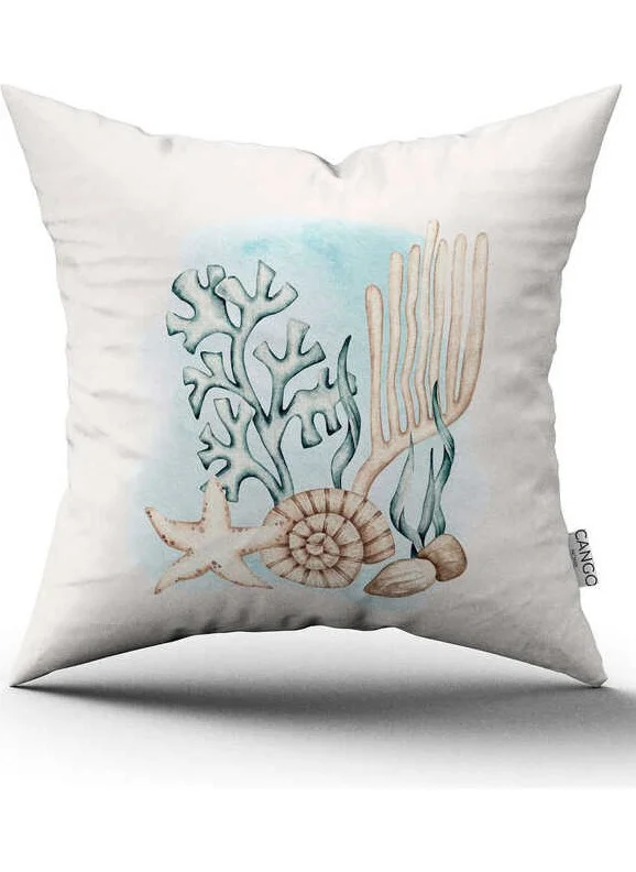 Cango Home Double Sided Blue Cream Marine Patterned Digital Printed Throw Pillow Cover CGH1140