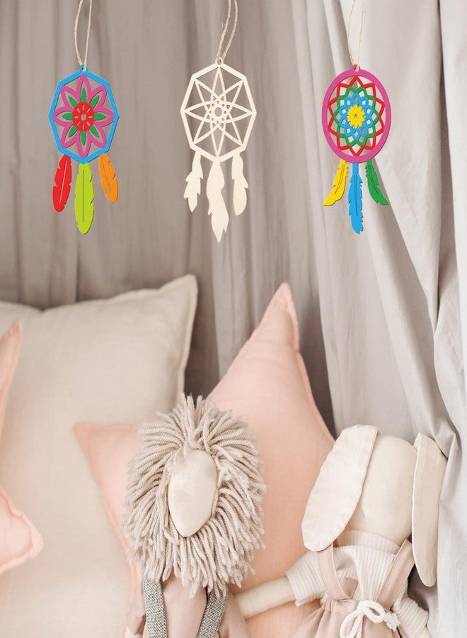 Artibetter Wooden Dream Catcher Ornaments to Paint: 40 Sets DIY Blank Unfinished Wood Cutouts Ornament - 4 Styles Wooden Crafts Slices Circles for Crafts Home Decoration Project - Image 2