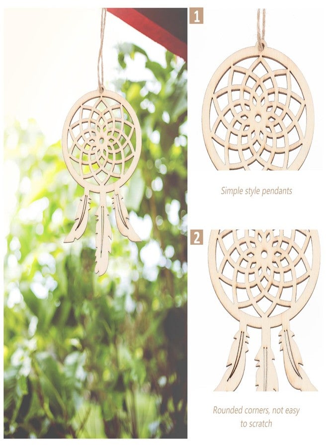 Artibetter Wooden Dream Catcher Ornaments to Paint: 40 Sets DIY Blank Unfinished Wood Cutouts Ornament - 4 Styles Wooden Crafts Slices Circles for Crafts Home Decoration Project - Image 5
